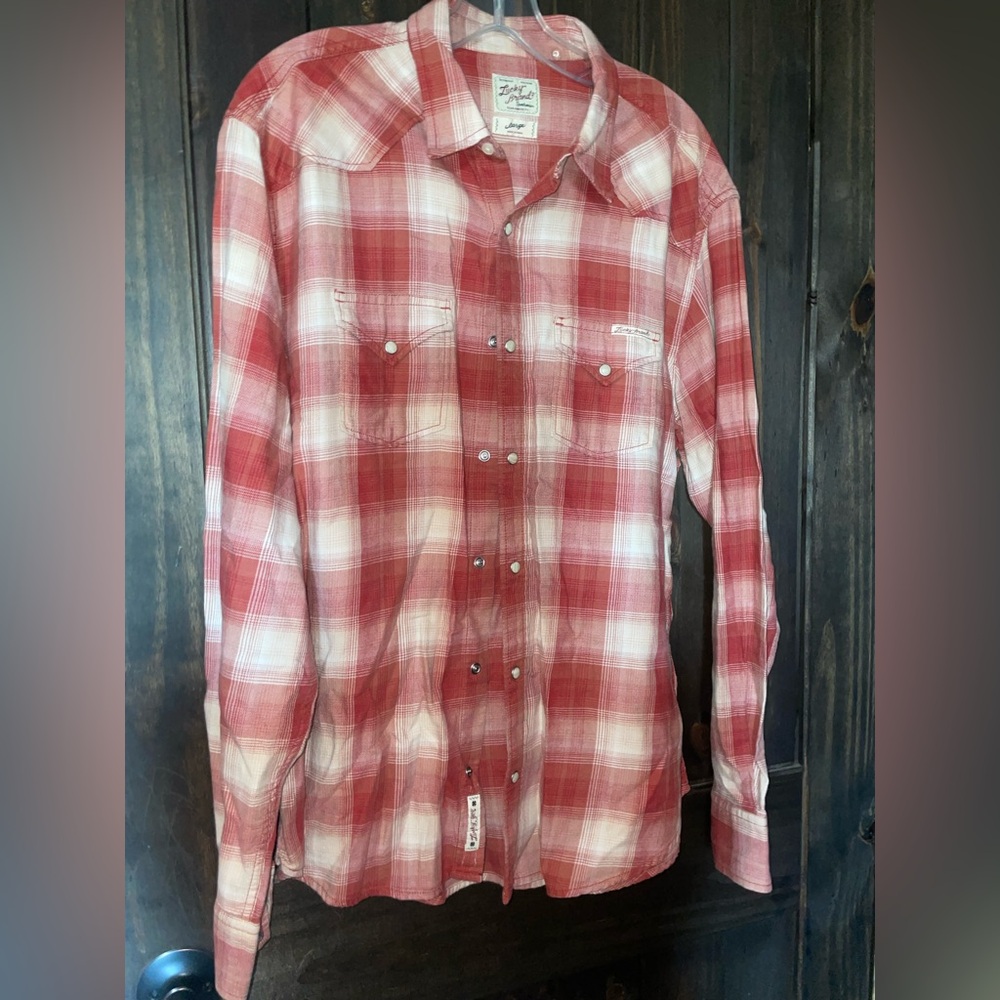 Men's Lucky Brand Red Plaid Shirt, Size L